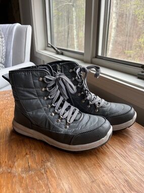 Quilted Lace-Up Winter Ankle Boots - Gray